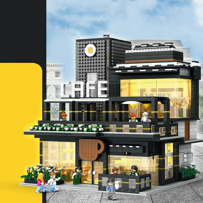 JuHang MOC Building Block Set: Corner Coffee Shop, Model 86007