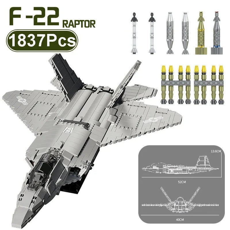 JuHang MOC Building Block Set: F-22 Raptor Stealth Aircraft, Model 88003