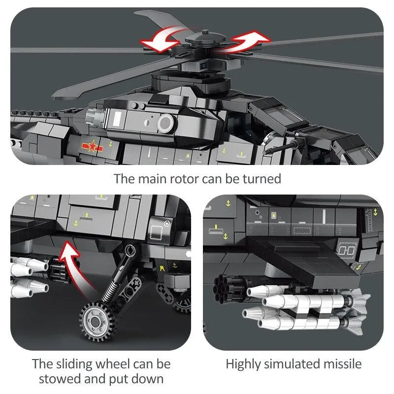 JuHang MOC Building Block Set: WZ-10 Gunship Attack Helicopter, Model 88019