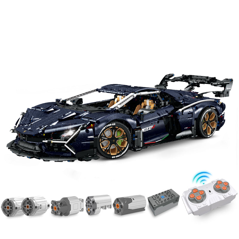 Trilumity Motorized Building Block Set: 1: 8 Starry Night Italian Bull Jota V12 Hypercar with Remote Control (3260-Piece)
