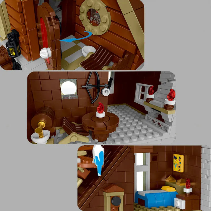 MORK MOC Building Block Set: Street Experts MOC Forest Cabin Villa LED 031073