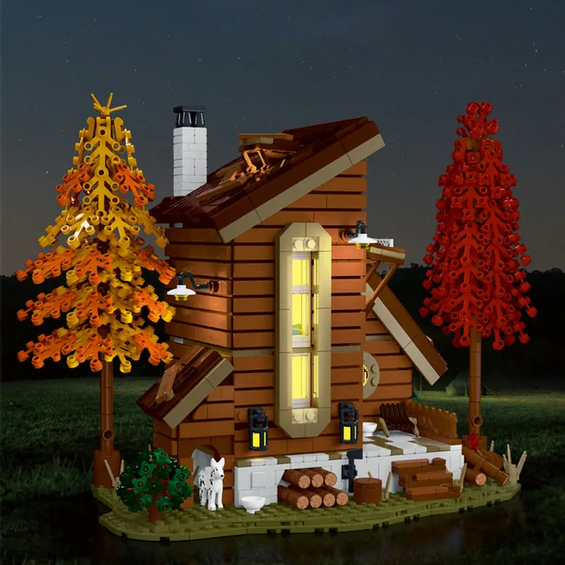 MORK MOC Building Block Set: Street Experts MOC Forest Cabin Villa LED 031073