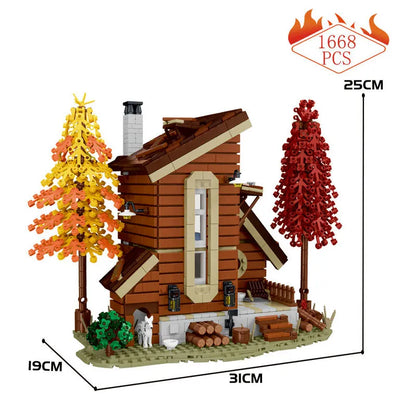 MORK MOC Building Block Set: Street Experts MOC Forest Cabin Villa LED 031073