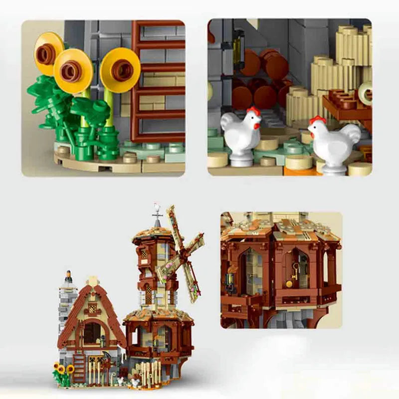 MORK MOC Building Block Set: Medieval Town Windmill, Model 033009