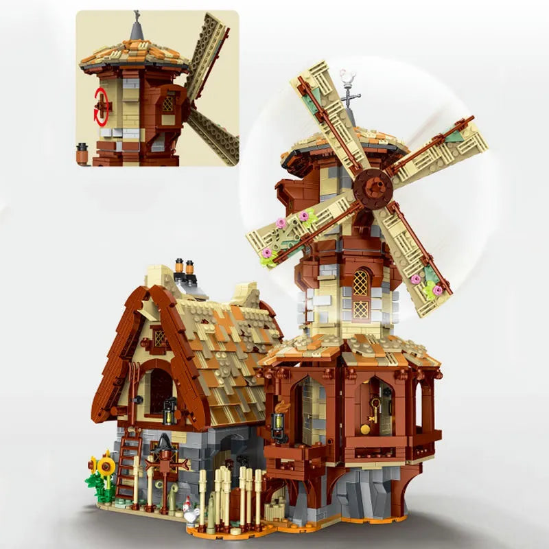 MORK MOC Building Block Set: Medieval Town Windmill, Model 033009