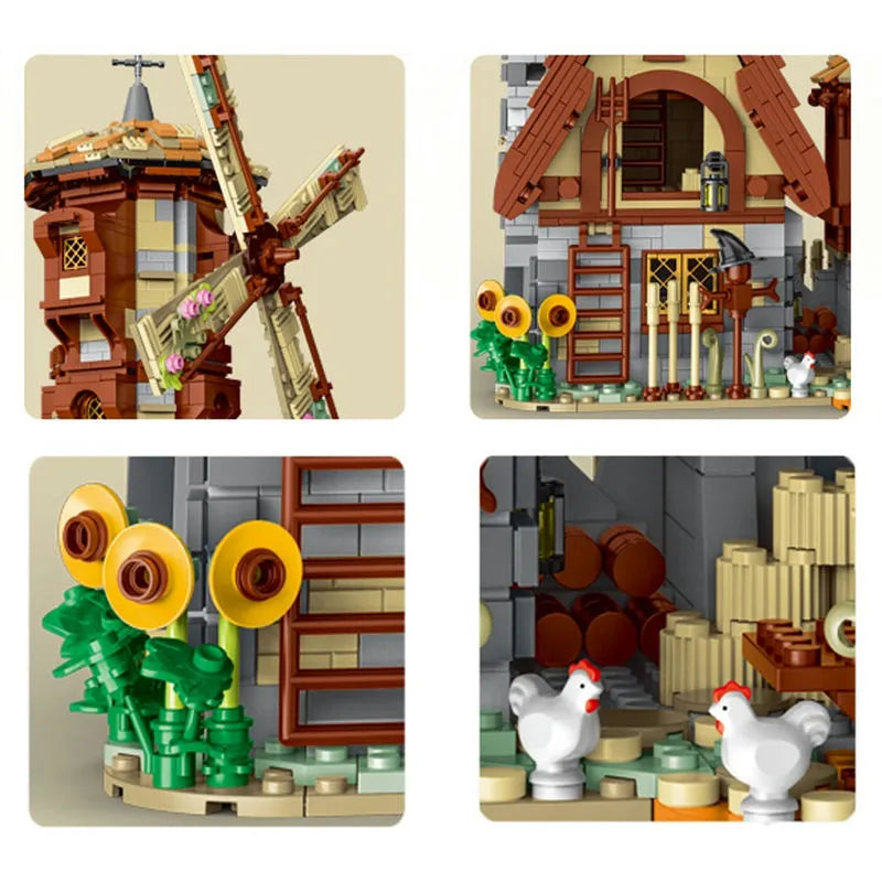 MORK MOC Building Block Set: Medieval Town Windmill, Model 033009