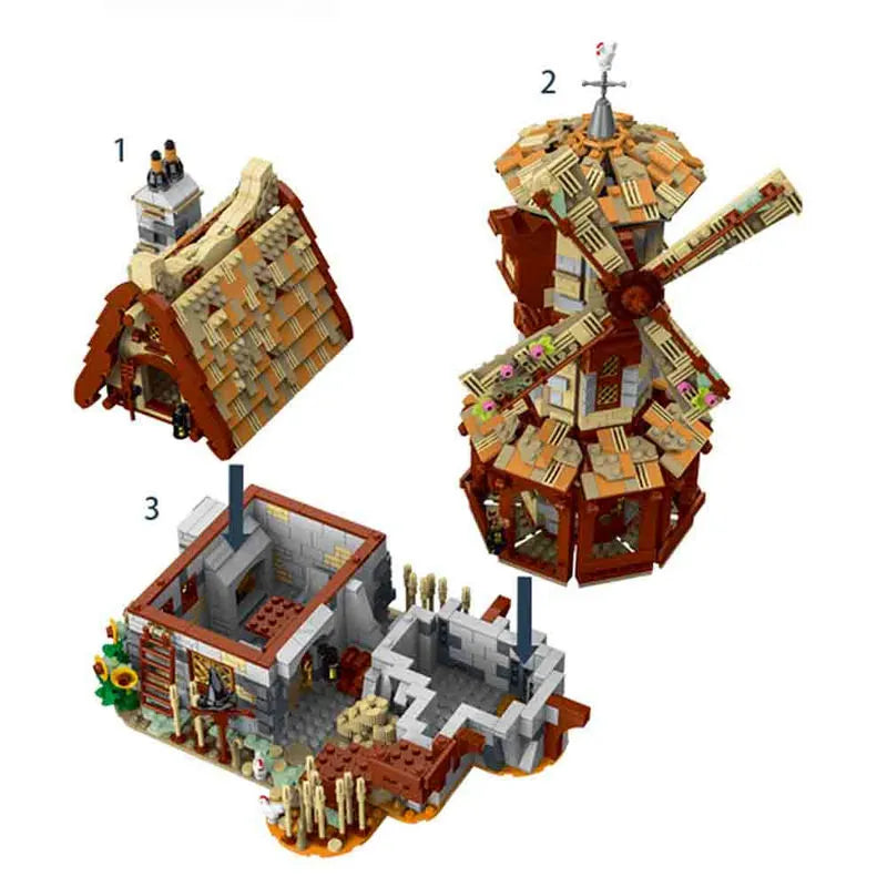 MORK MOC Building Block Set: Medieval Town Windmill, Model 033009
