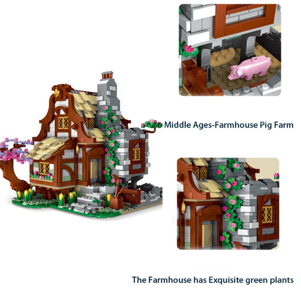 MORK MOC Building Block Set: Medieval Town Farm House, Model 033004