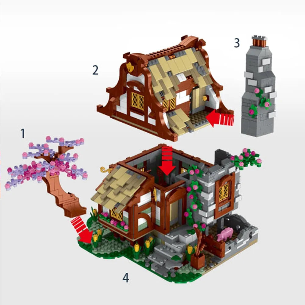 MORK MOC Building Block Set: Medieval Town Farm House, Model 033004