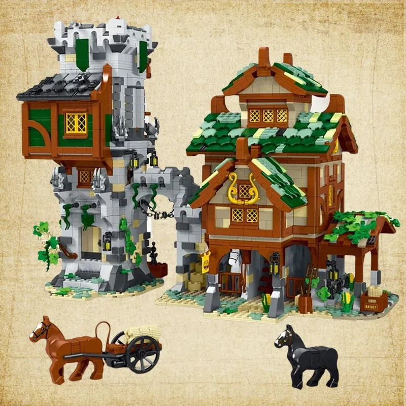 MORK MOC Building Block Set: Medieval Town Stable Guard Tower, Model 033001