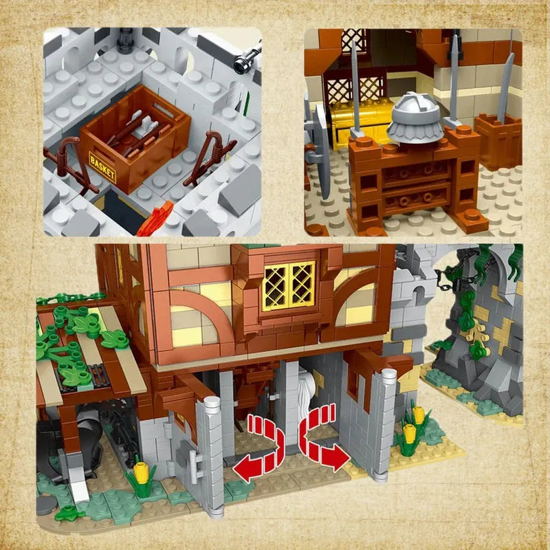 MORK MOC Building Block Set: Medieval Town Stable Guard Tower, Model 033001