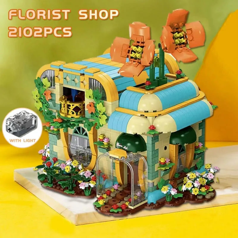 MORK MOC Building Block Set: Toon City Flowers Shop Store LED, Model 031051