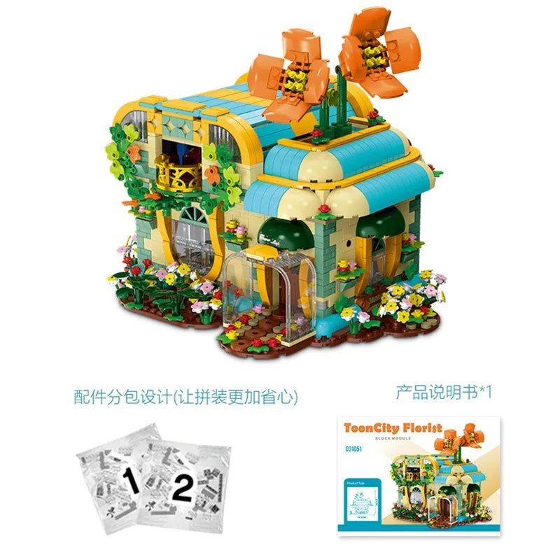 MORK MOC Building Block Set: Toon City Flowers Shop Store LED, Model 031051