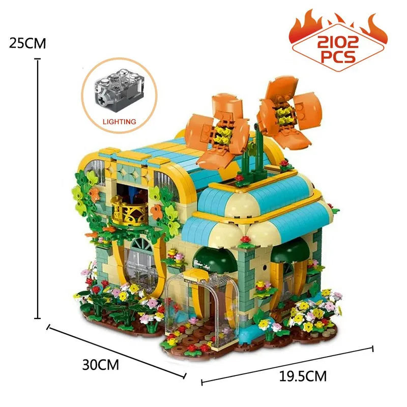 MORK MOC Building Block Set: Toon City Flowers Shop Store LED, Model 031051
