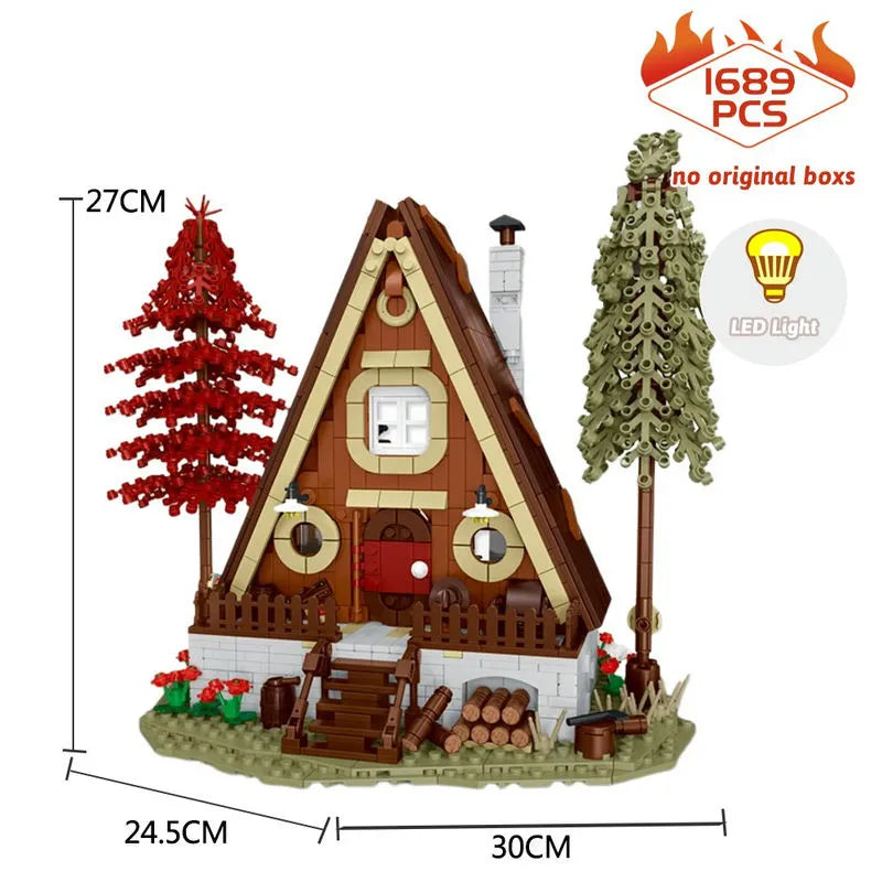 MORK MOC Building Block Set: Experts Street City Forest Cabin House LED 031071