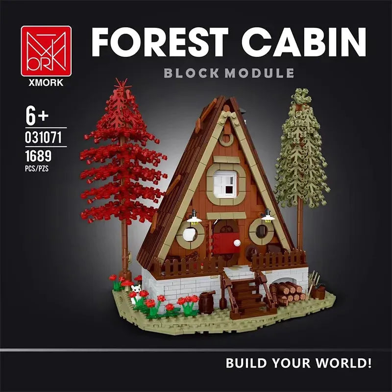 MORK MOC Building Block Set: Experts Street City Forest Cabin House LED 031071