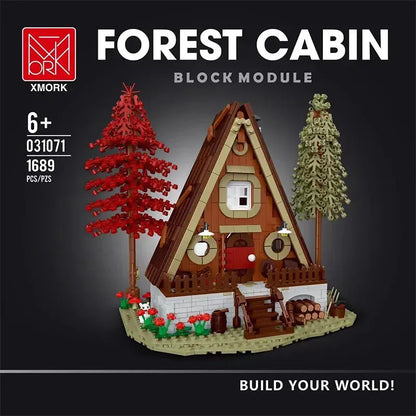 MORK MOC Building Block Set: Experts Street City Forest Cabin House LED 031071