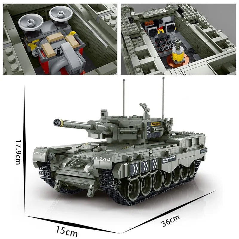 MORK MOC Building Block Set: WW2 Leopard 2A4 Battle Tank, Model 027001