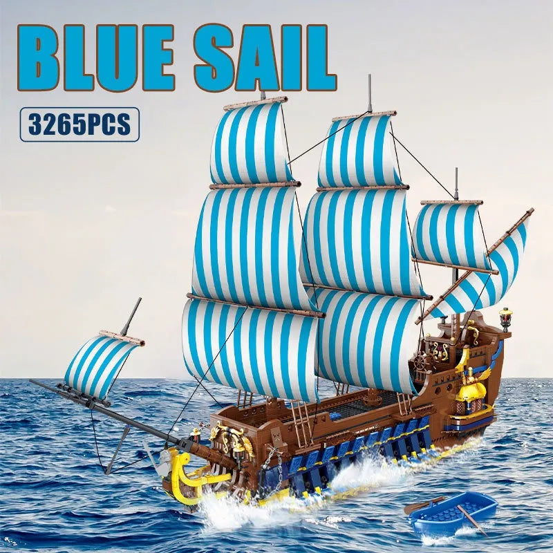 MORK MOC Building Block Set: Pirates Caribbean Blue Sail Ship, Model 031011