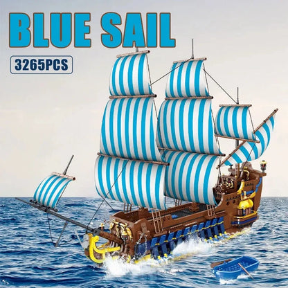 MORK MOC Building Block Set: Pirate Historical Blue Sail Ship