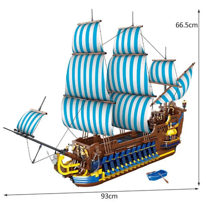 MORK MOC Building Block Set: Pirates Caribbean Blue Sail Ship, Model 031011