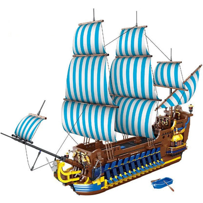 MORK MOC Building Block Set: Pirates Caribbean Blue Sail Ship, Model 031011
