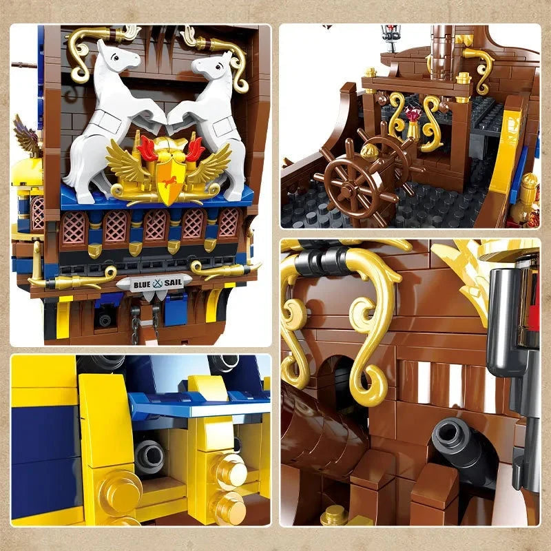 MORK MOC Building Block Set: Pirate Historical Blue Sail Ship