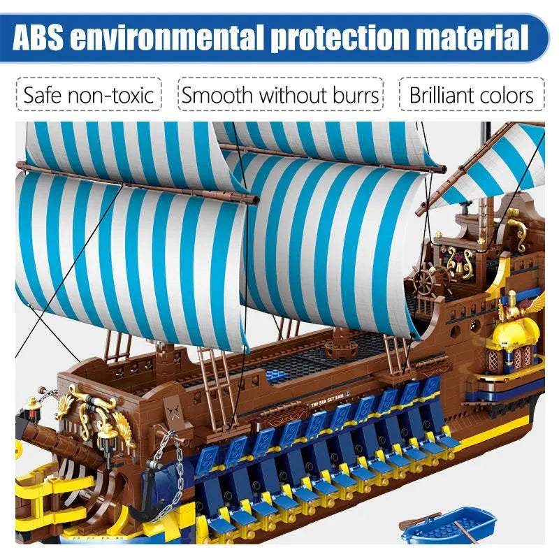 MORK MOC Building Block Set: Pirate Historical Blue Sail Ship
