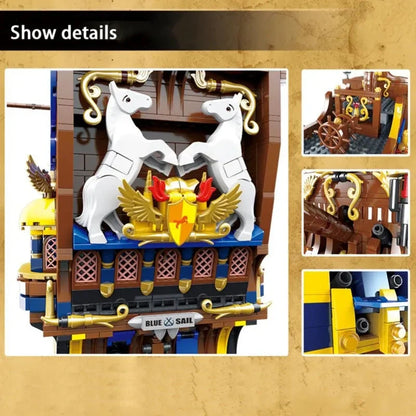 MORK MOC Building Block Set: Pirate Historical Blue Sail Ship