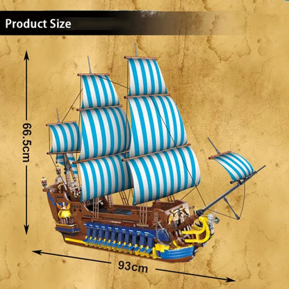 MORK MOC Building Block Set: Pirates Caribbean Blue Sail Ship, Model 031011
