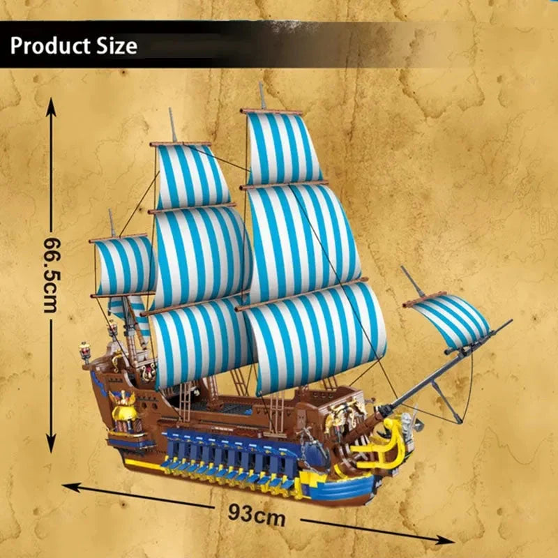 MORK MOC Building Block Set: Pirate Historical Blue Sail Ship