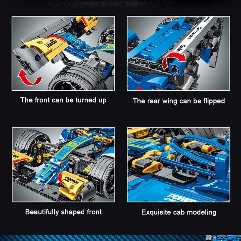 MORK MOC Motorized Building Block Set: Blue Alternate F1 Racing Car 023007