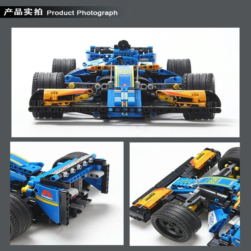 MORK MOC Motorized Building Block Set: Blue Alternate F1 Racing Car 023007