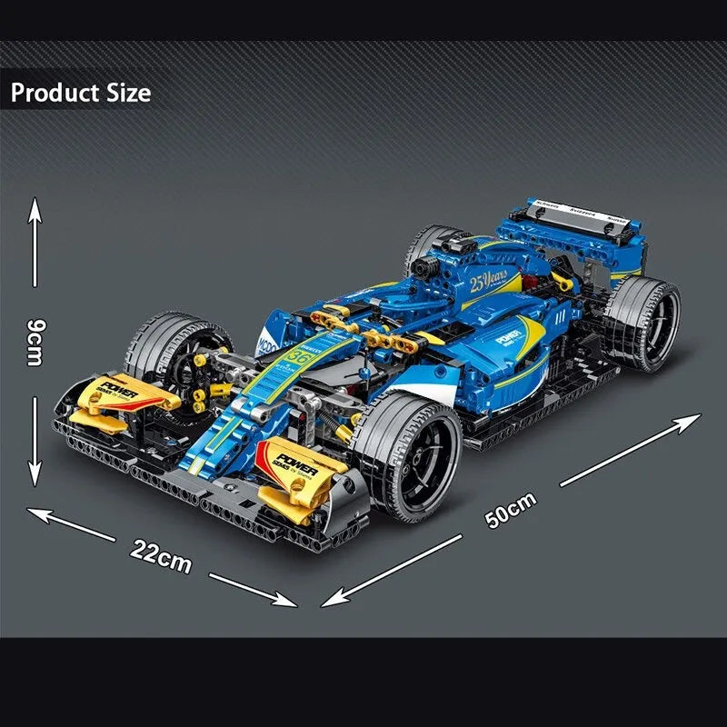 MORK MOC Motorized Building Block Set: Blue Alternate F1 Racing Car 023007