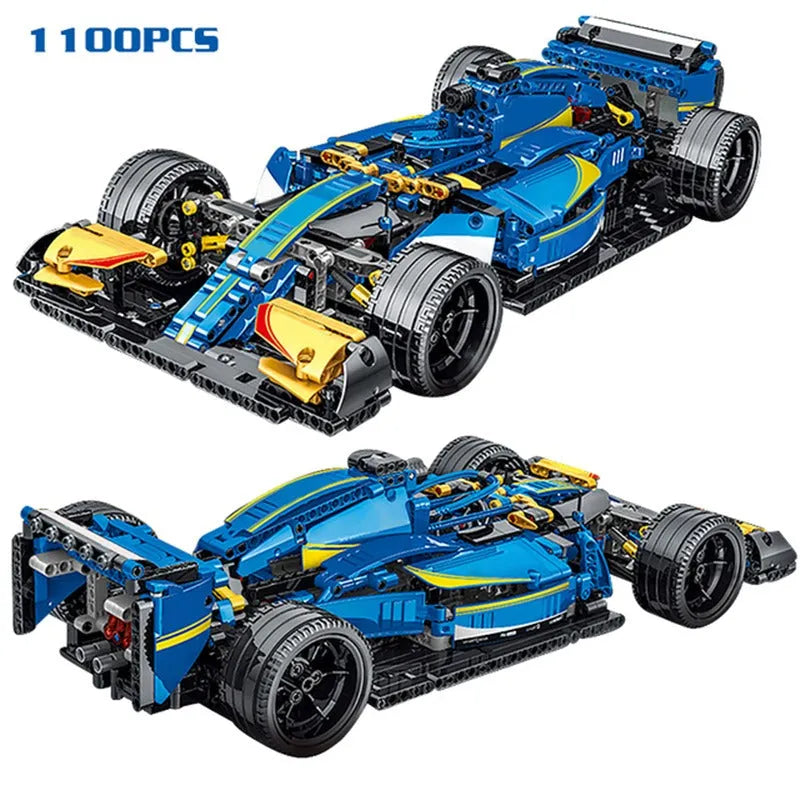 MORK MOC Motorized Building Block Set: Blue Alternate F1 Racing Car 023007
