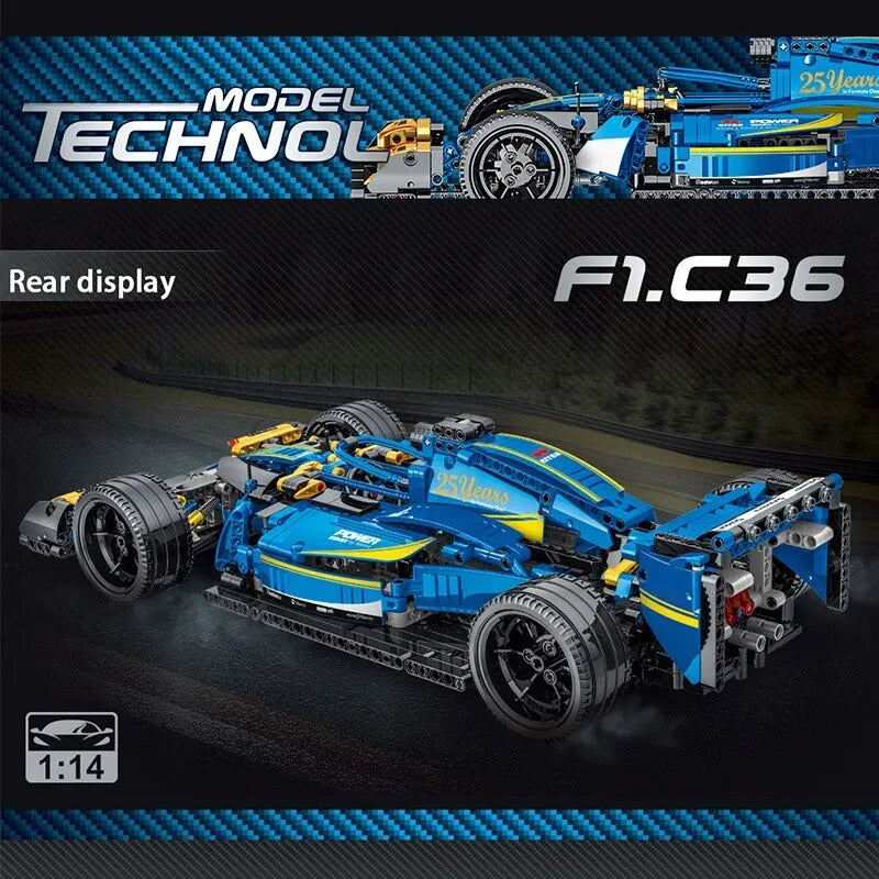 MORK MOC Motorized Building Block Set: Blue Alternate F1 Racing Car 023007