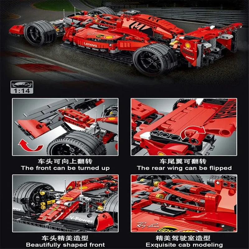 MORK MOC Motorized Building Block Set: Red F1 Alternate Racing Car 023005