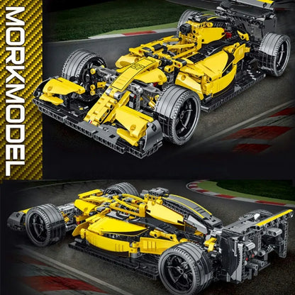 MORK MOC Motorized Building Block Set: Yellow F1 Alternate Racing Car, Model 023006