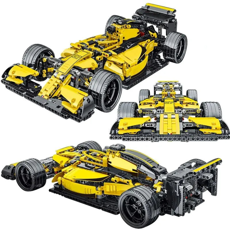 MORK MOC Motorized Building Block Set: Yellow F1 Alternate Racing Car, Model 023006