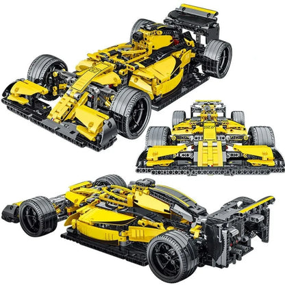 MORK MOC Motorized Building Block Set: Yellow F1 Alternate Racing Car, Model 023006