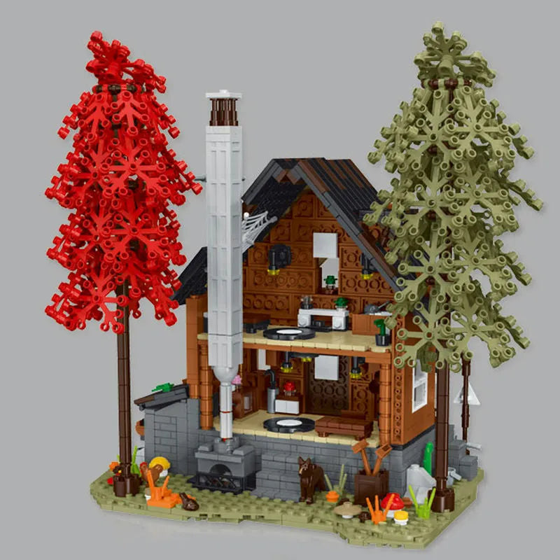 MORK MOC Building Block Set: Street City Expert MOC Forest Cabin House LED 031072