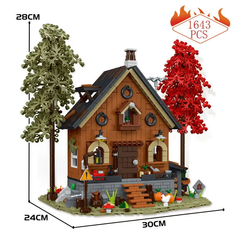 MORK MOC Building Block Set: Street City Expert MOC Forest Cabin House LED 031072