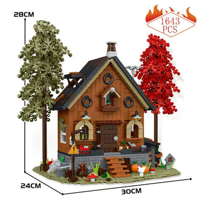 MORK MOC Building Block Set: Street City Expert MOC Forest Cabin House LED 031072