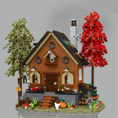 MORK MOC Building Block Set: Street City Expert MOC Forest Cabin House LED 031072
