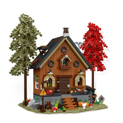 MORK MOC Building Block Set: Street City Expert MOC Forest Cabin House LED 031072