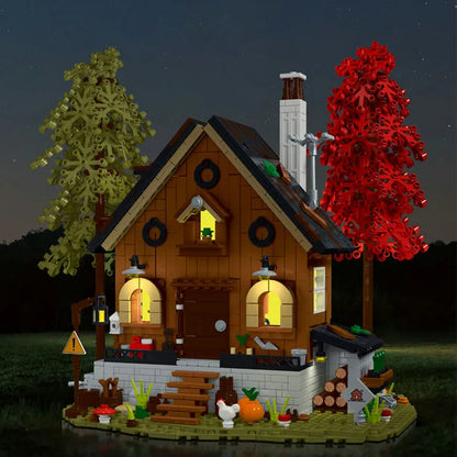 MORK MOC Building Block Set: Street City Expert MOC Forest Cabin House LED 031072
