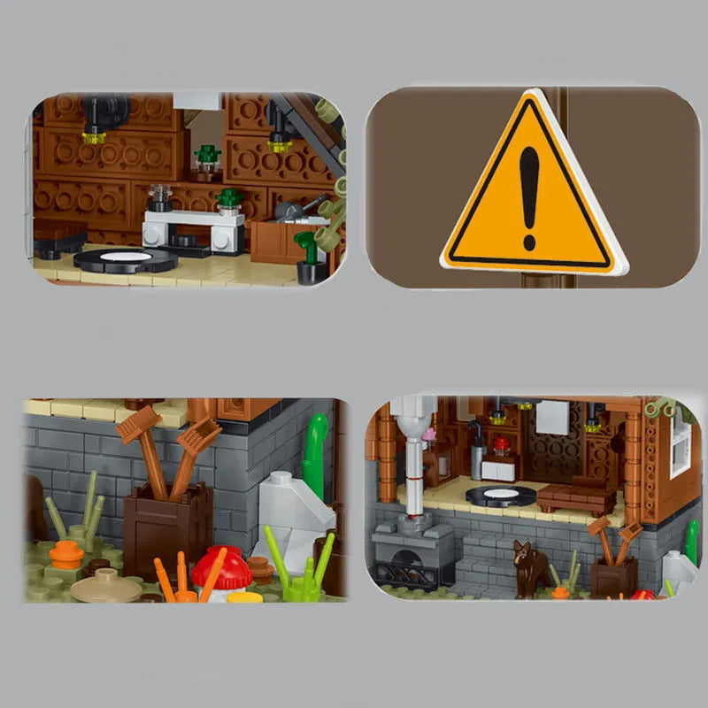 MORK MOC Building Block Set: Street City Expert MOC Forest Cabin House LED 031072