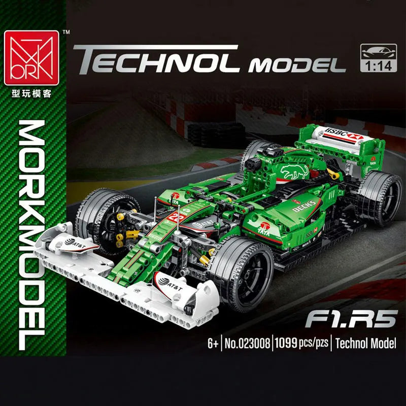 MORK MOC Motorized Building Block Set: Green Alternate F1 Racing Car, Model 023008