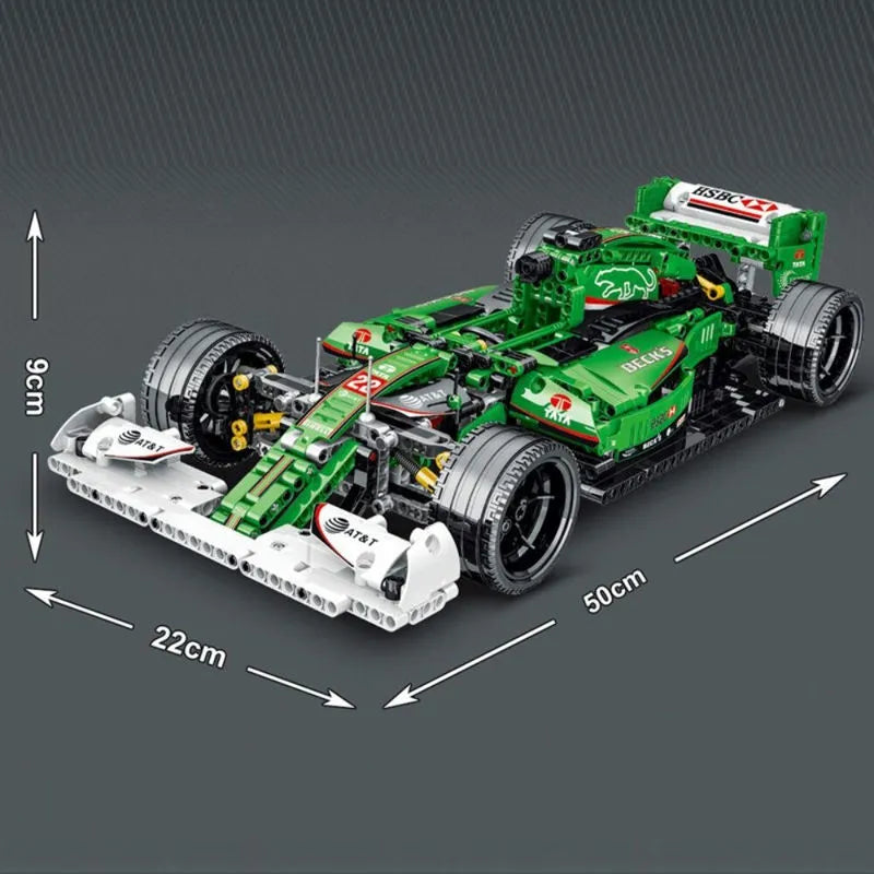 MORK MOC Motorized Building Block Set: Green Alternate F1 Racing Car, Model 023008