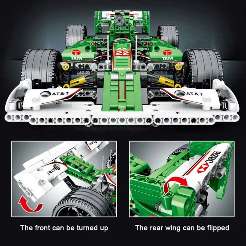 MORK MOC Motorized Building Block Set: Green Alternate F1 Racing Car, Model 023008
